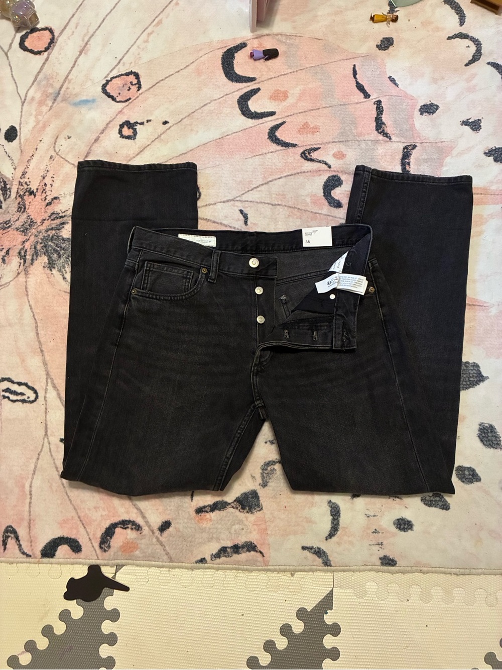 Zara Fold Up Straight Button-Fly Jeans